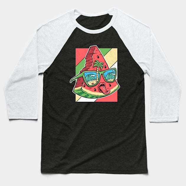 Summertime Watermelon Slice Cartoon Baseball T-Shirt by SLAG_Creative